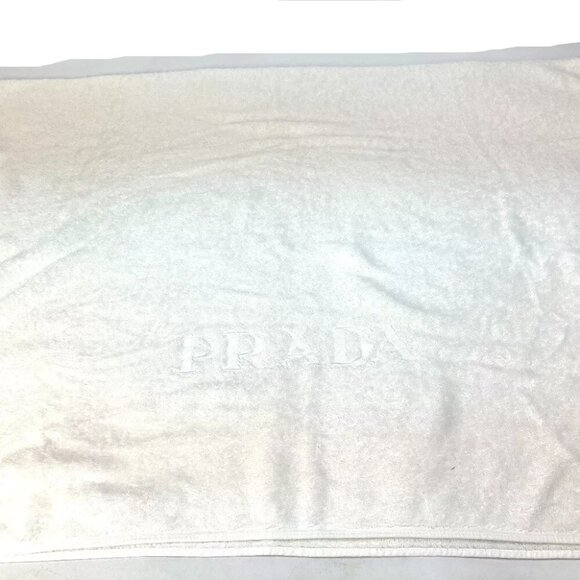 PRADA Bath towel Interior Throw Blanket logo Beach towel towel cotton White - Picture 1 of 11
